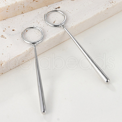 Anti-Tarnish Rhodium Plated 925 Sterling Silver Teardrop Bar Dangle Hoop Earrings for Women EJEW-F317-30P-1
