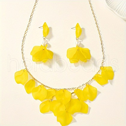 Petal Resin Charm & Alloy Pendant Necklaces & Stud Dangle Earring Sets FS-WG0777B-02-1