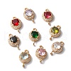 Brass Micro Pave Clear Cubic Zirconia Flat Round Links Connector Charms KK-C062-031G-1