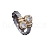 Flat Round Brass Micro Pave Clear Cubic Zirconia Finger Rings for Women FS-WGBC030-02-5
