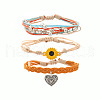 3Pcs Heart Alloy & Wax Cord Braided Bead Bracelets Set FS-WG10F8B-03-1