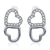 Double Heart Brass Micro Pave Clear Cubic Zirconia Stud Earrings for Women PT4124-1