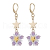 Brass Glass Seed Beads Flower Leverback Earrings EJEW-MZ00426-04-2