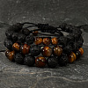 3Pcs Bohemian Style Natural Lava Rock & Tiger Eye Round Beads Braided Bead Bracelet Set for Men OD0528-1