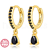 925 Sterling Silverr Micro Pave Cubic Zirconia Geometric Teardrop Hoop Earrings JL9080-5-1