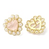 Ion Plating(IP) Natural Rose Quartz Heart Stud Earrings with Plastic Pearl Beaded EJEW-E599-02G-03-1