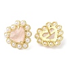 Natural Rose Quartz Heart Stud Earrings with Plastic Pearl Beaded EJEW-E599-02G-03-1