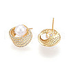Brass Micro Pave Cubic Zirconia and ABS Imitation Pearl Stud Earrings KK-T074-48G-3