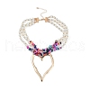 Bohemian Synthetic Turquoise Chips Beads 3 Layer Necklaces NJEW-K384-04A-3