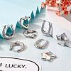 4 Pairs 4 Style Star & Rectangle & Heart & Croissant 304 Stainless Steel Hoop Earrings for Women EJEW-TA0001-17-11