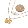 Glass Butterfly & Natural Pearl Pendants Double Layer Necklace with Clear Cubic Zirconia NJEW-TA00043-04-5