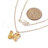 Glass Butterfly & Natural Pearl Pendants Double Layer Necklace with Clear Cubic Zirconia NJEW-TA00043-04-5