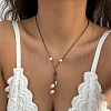 Bohemian Style Imitation Pearl Tassel Lariat Necklace for Women EQ8382-1