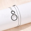 304 Stainless Steel Jet Rhinestone Double Rings Pendant Necklaces NJEW-V001-04P-2