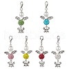 6Pcs 6 Colors Angel & Butterfly Alloy Beaded & Polymer Clay Pave Rhinestone Beaded Pendant Decoration HJEW-TA00339-2