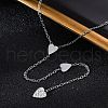 304 Stainless Steel Crystal Rhinestone Heart Lariat Necklaces NJEW-R026-10P-3