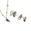 Brass Cubic Zirconia & Abalone Shell & Imitation Pearl Jewelry Set FS-WG1B634-01-5