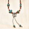 Ethnic Style Alloy & Porcelain Ceramic Beads Butterfly Pendant Tassel Y Necklaces NJEW-D308-01B-4