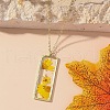 Rectangle with Inner Flower Resin Pendant Iron Cable Chain Necklaces for Women FS-WG0F8F1-12-1