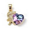 Real 18K Gold Plated Rack Plating Brass Micro Pave Clear Cubic Zirconia Pendants KK-C015-21G-05-1
