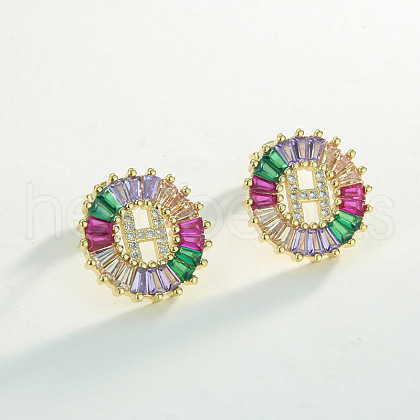 Brass Colorful Cubic Zirconia Stud Earrings WG39B88-08-1