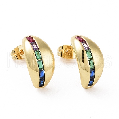 Colorful Cubic Zirconia Teardrop Stud Earrings EJEW-C008-29G-1