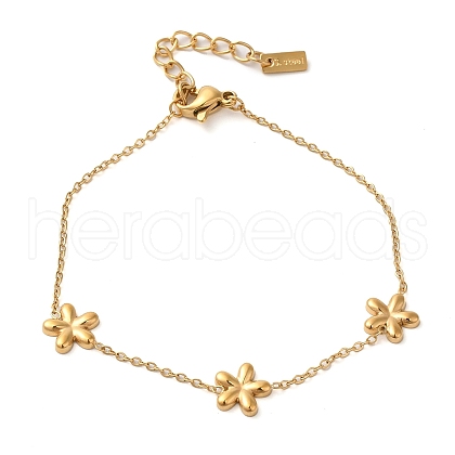 304 Stainless Steel Flower Link Chain Bracelets for Women BJEW-K237-11G-1