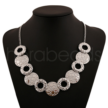 Alloy Disc Ring Beaded Bib Necklaces for Women FS-WG77100-02-1