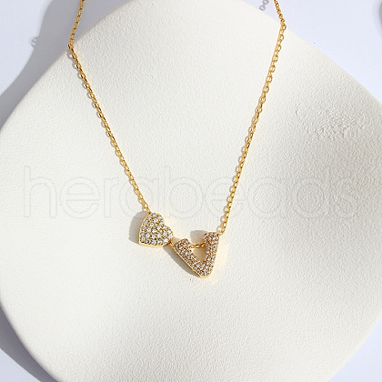 Heart Initial Brass Micro Pave Clear Cubic Zirconia Pendant Necklaces FS-WG89C2E-22-1