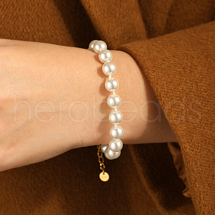 Elegant Imitation Pearl Stainless Steel Round Beads Bracelets for Women IR2181-1