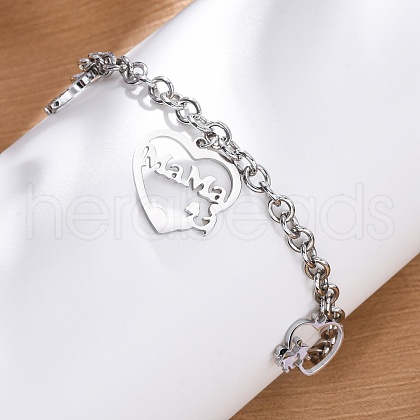 Mother's Day 304 Stainless Steel Charm Bracelets BJEW-A036-03P-1