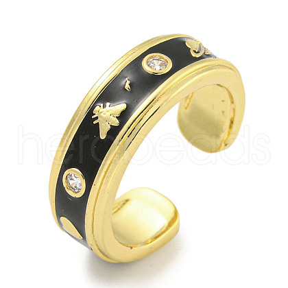 Moth Rack Plating Brass Enamel Open Ring RJEW-F162-08G-01-1
