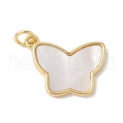 Brass Pave Natural White Shell Pendants KK-S522-05C-G-1