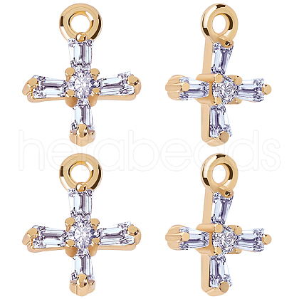 Beebeecraft 10Pcs Brass Clear Cubic Zirconia Tiny Cross Charms KK-BBC0015-92-1