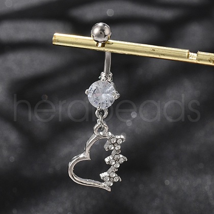 Alloy Crystal Rhinestone Dangle Curved Barbell Belly Rings AJEW-R007-04P-04-1