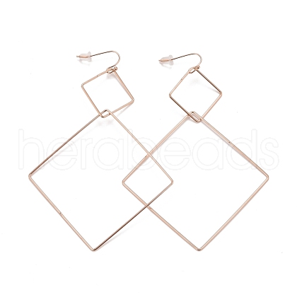 Ion Plating(IP) Rhombus 304 Stainless Steel Dangle Earrings for Women STAS-A057-18RG-1