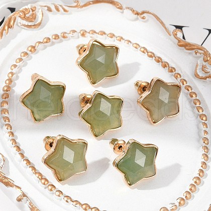 Natural Green Aventurine Stud Earrings EJEW-H153-01G-03-1