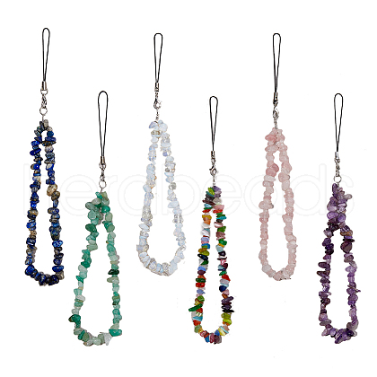 HOBBIESAY 6Pcs 6 Styles Gemstone Chip Mobile Phone Lanyard Wrist Strap AJEW-HY0001-23-1