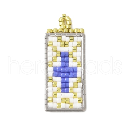 Handmade Glass Seed Beaded Rectangle with Cross Pendants PALLOY-MZ00616-03-1