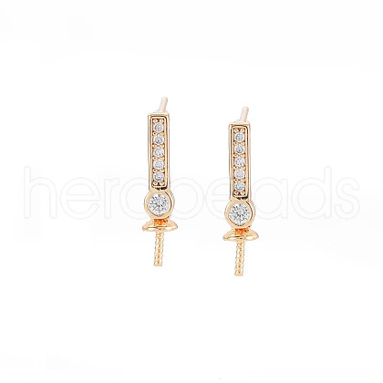 Brass Micro Pave Clear Cubic Zirconia Stud Earring Findings KK-S364-049-1