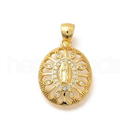Religion Themed Rack Plating Brass Micro Pave Cubic Zirconia Pendants KK-L226-007G-08-1