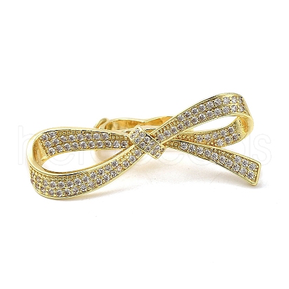 Rack Plating Brass Micro Pave Clear Cubic Zirconia Twister Clasps KK-F863-04G-1