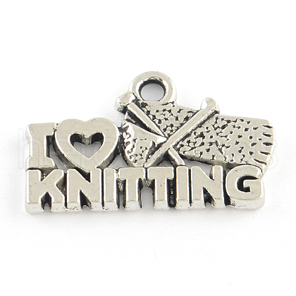 Tibetan Style Phrase I Love Knitting Alloy Charms TIBEP-Q054-01AS-RS-1