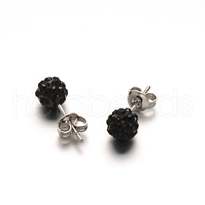 Polymer Clay Rhinestone Ball Stud Earrings EJEW-F0083-03H-1