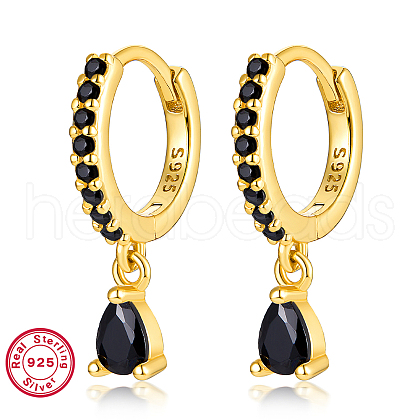 925 Sterling Silverr Micro Pave Cubic Zirconia Geometric Teardrop Hoop Earrings JL9080-5-1