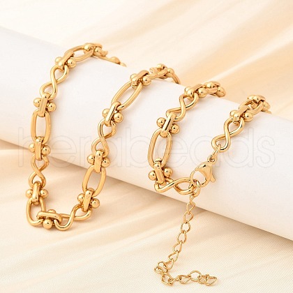 304 Stainless Steel Oval Infinity Link Chain Necklaces for Women Men NJEW-K249-20C-G-1