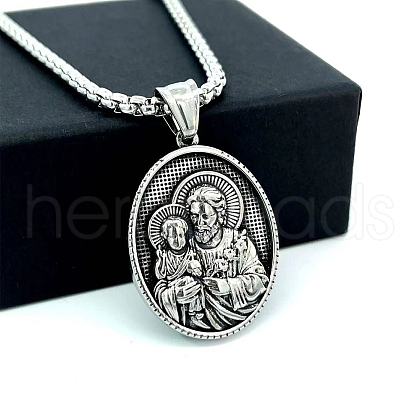 Stainless Steel Saint Joseph and Baby Jesus Pendant Necklaces for Men VJ3580-1