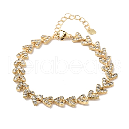Rack Plating Brass Pave Clear Cubic Zirconia Arrow Link Chain Bracelets for Women BJEW-R317-04G-1