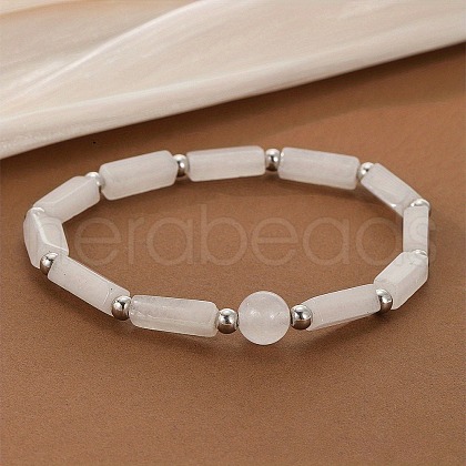 Natural White Jade Beaded Stretch Bracelets for Men Women WG69117-03-1