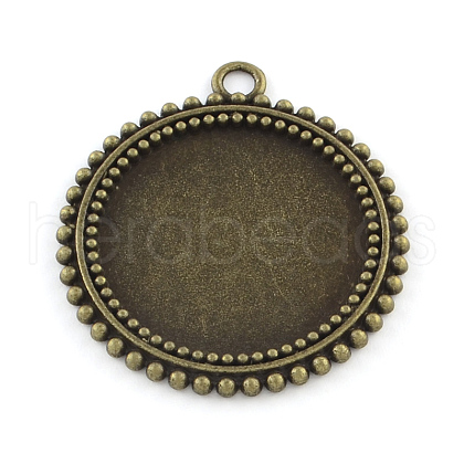 Tibetan Style Flat Round Alloy Pendant Cabochon Settings X-TIBEP-Q045-031AB-NR-1
